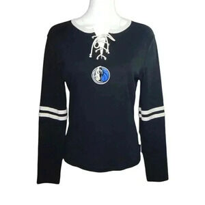 Roger Edwards Dallas Mavericks Women's Shirt Size L Black Logo Long Sleeve NBA